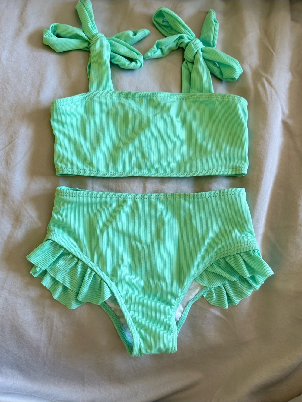 NWOT Younger Tree Mint Green Ribbed Two Piece Swimsuit 3-4T Girls Ruffle